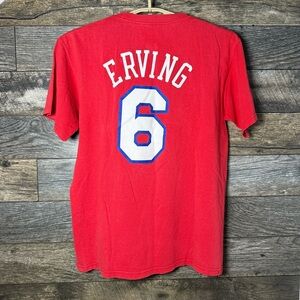 Majestic 76ers Erving 6 Tee Shirt Libert Bell NBA Men’s Medium EUC